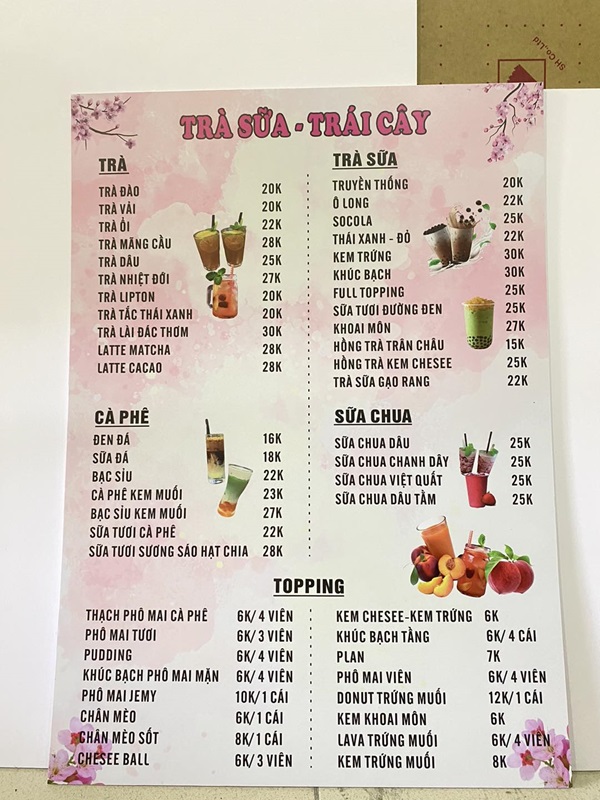 in menu cà phê