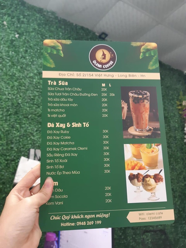 in menu trà sữa